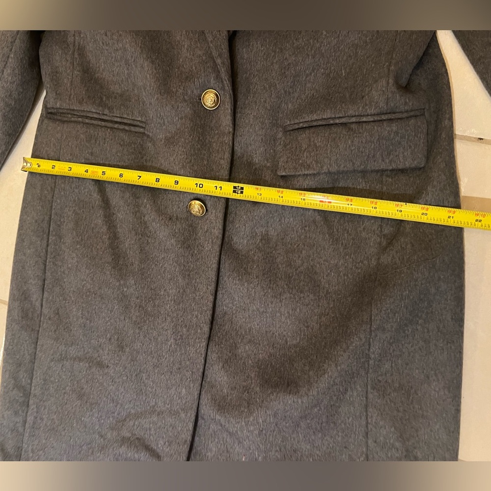 J. Crew Gray Long Coat with Gold Buttons - Picture 2 of 16